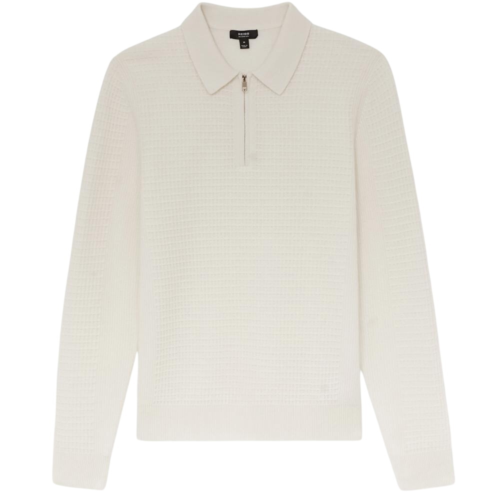 REISS Hamilton Wool Waffle-Knit Half-Zip Polo Shirt